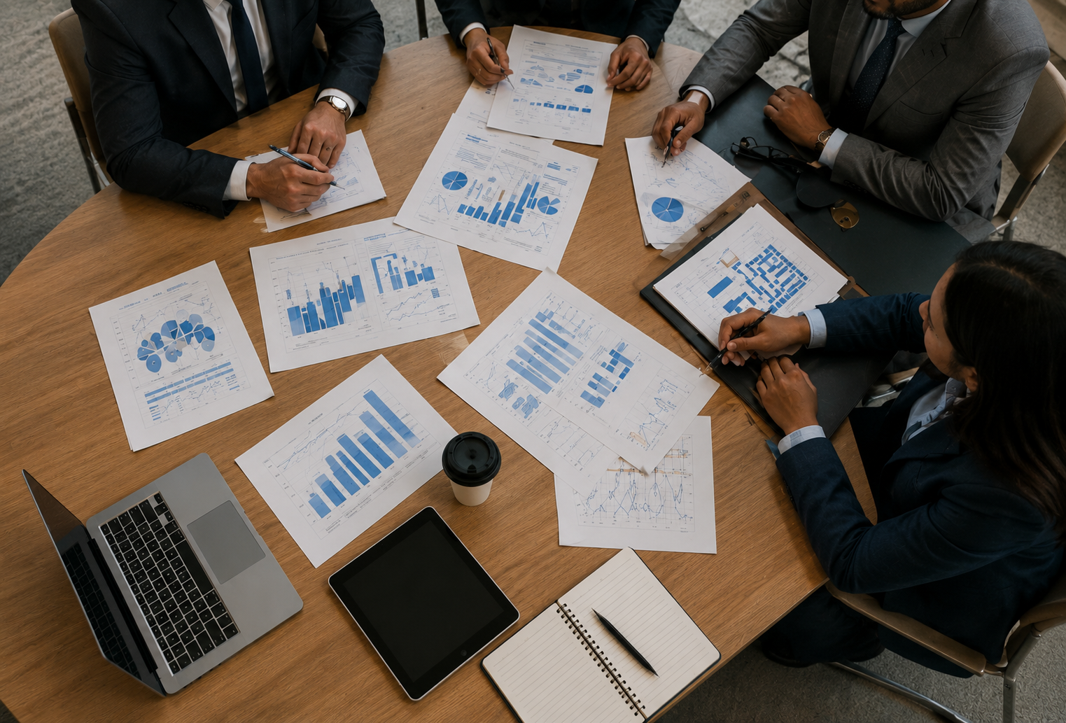 Corporate meeting with performance charts