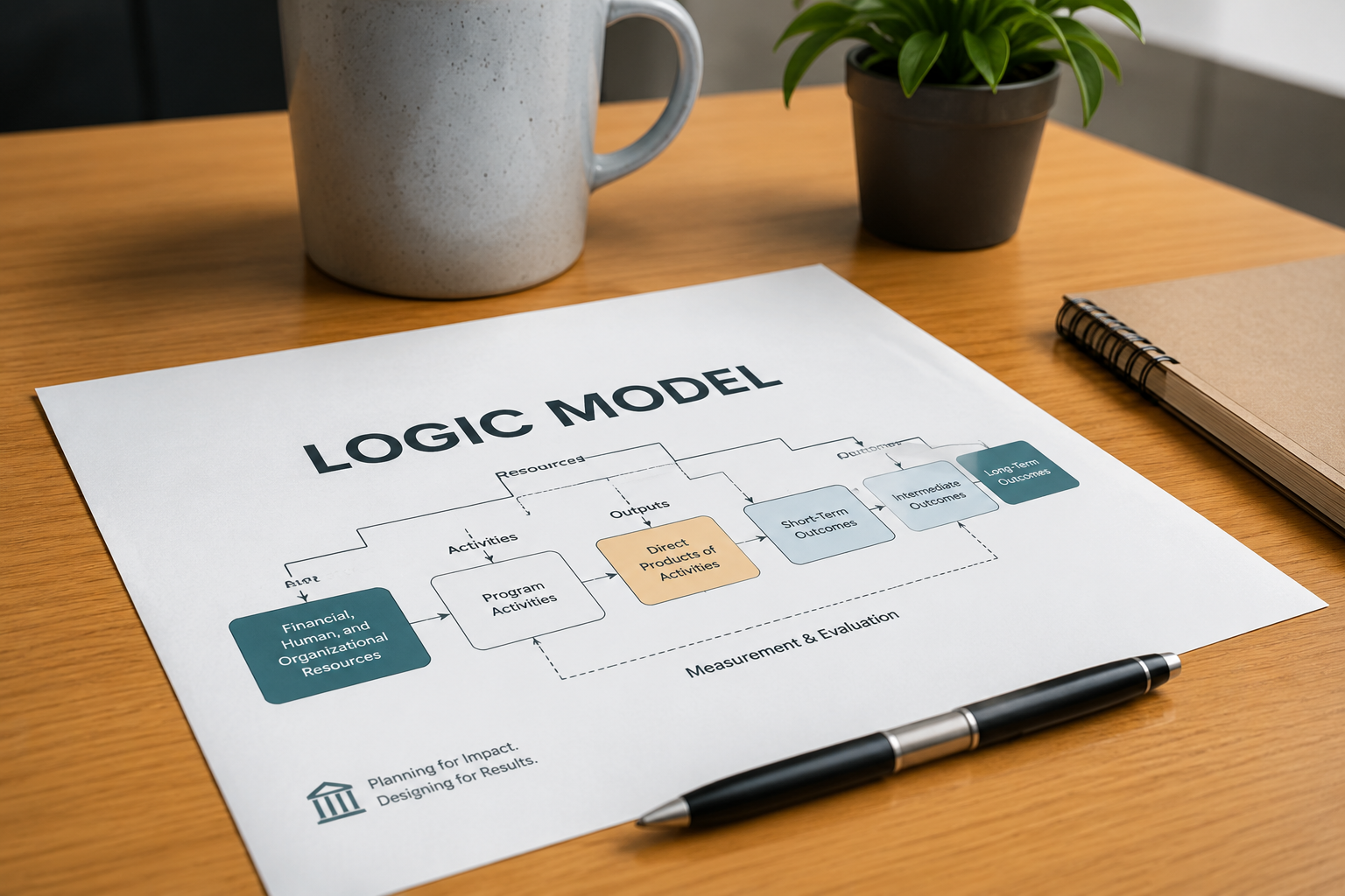 Tidy office workspace with logic model
